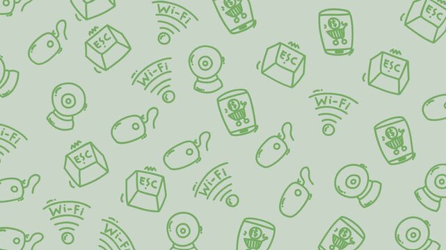 Green Technology Icons Pattern Background.