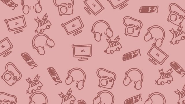 Gamer Icons Pattern on Pink Background.