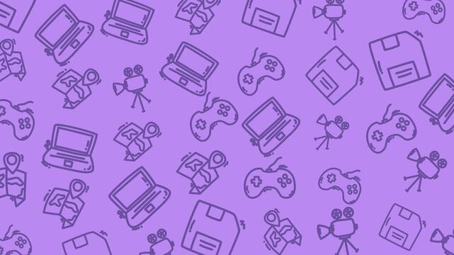 Purple Background with Gaming Icons Pattern.