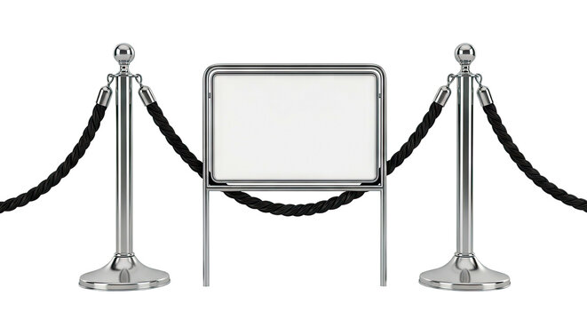 Velvet Rope Barrier with Blank Sign and Silver Stanchions