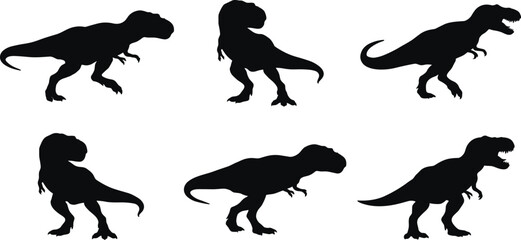 Tyrannosaurus rex silhouettes set, dinosaur poses vector illustration, black prehistoric reptile icons, Jurassic predator collection isolated on white background designTyrannosaurus rex © Hello World