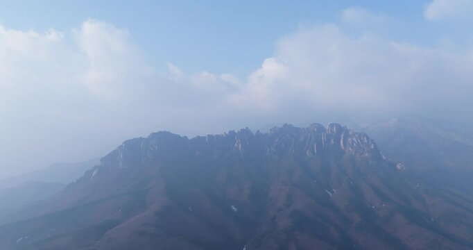 Majestic granite peaks of Ulsanbawi with scenic mountain road, South Kore