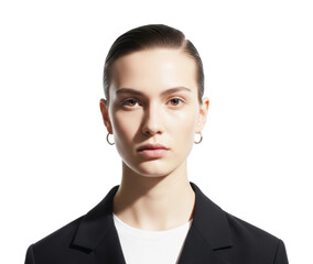 Professional portrait of a model in minimalist lighting isolated on transparent background