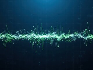 Obraz premium Glowing green waveform on dark blue background with grid lines visible