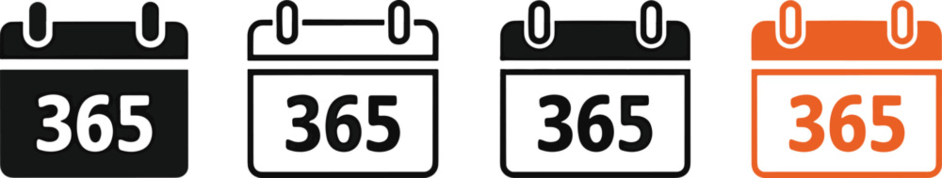 Annual calendar 365 days icon collection in multiple color styles