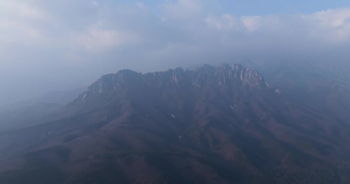 Majestic granite peaks of Ulsanbawi with scenic mountain road, South Kore