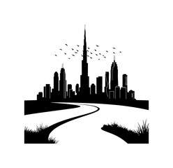 Naklejka premium Silhouette of Modern Cityscape