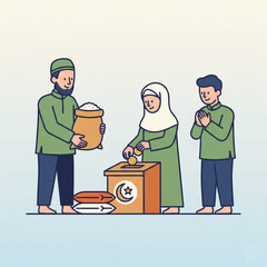 Illustration of handing over zakat to the zakat collection agency. Isolated on a white background.