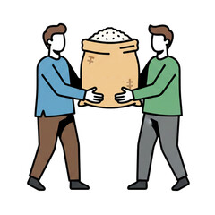 Illustration of zakat distribution in the form of a sack of rice. Isolated on a white background.