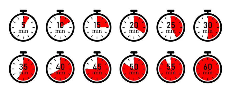 Collection of stopwatch showing different time intervals from 5 to 60 minutes