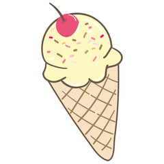 Ice Cream Cone with Cherry Illustration