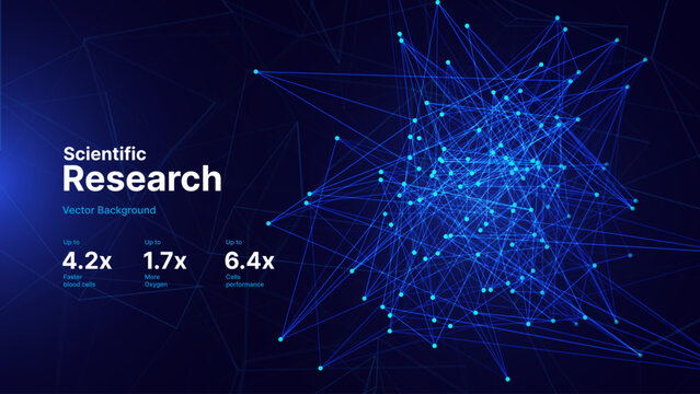Futuristic Polygonal Network Structure with Glowing Data Nodes. Scientific Research Visualization for AI, Biology, Nanotech, and Cell Analysis Concepts. Vector Illustration.