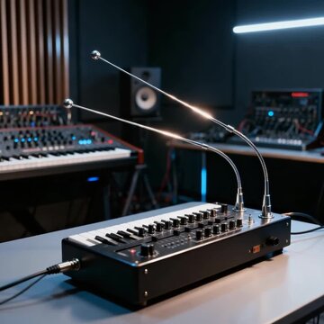 classic theremin placed inside experimental electronic music studio video