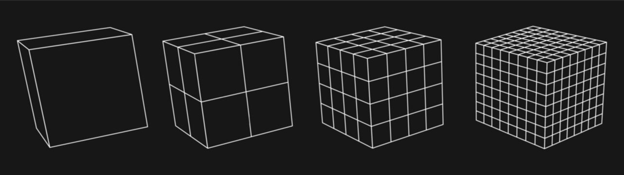 Wireframe Cubes Grid. Connection Structure. Futuristic Digital Technology HUD Hologram Objects. Vector Illustration. 