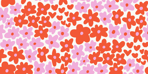 A decorative floral illustration with red and pink flowers and heart shapes, ideal for romantic designs, cards, and seasonal backgrounds.