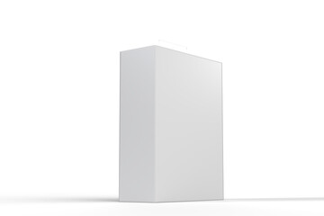 Naklejka premium Blank white cardboard box mockup with plastic hang tab isolated on background. Realistic 3D packaging template for tech accessories, small electronics, electronics, accessories, branding presentation