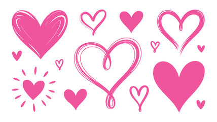Hand-drawn pink hearts collection