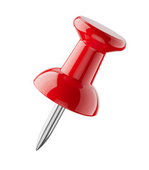 Red pin for pinning board. Red glossy push pin isolated on white - 3d illustration