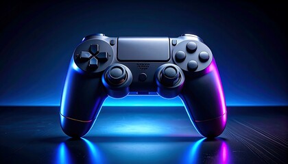 Modern Video Game Controller Illuminated by Blue and Pink Neon Lights on a Dark Surface gamepad