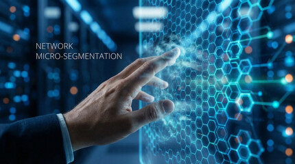 Fototapeta premium Digital Identity & Zero Trust. Digital hand interacts with network micro segmentation concept highlighting zero trust identity