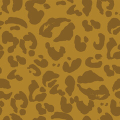 Fototapeta premium Vibrant Brown and Golden Leopard Print Pattern with Abstract Spots and Blobs on Yellow Background 