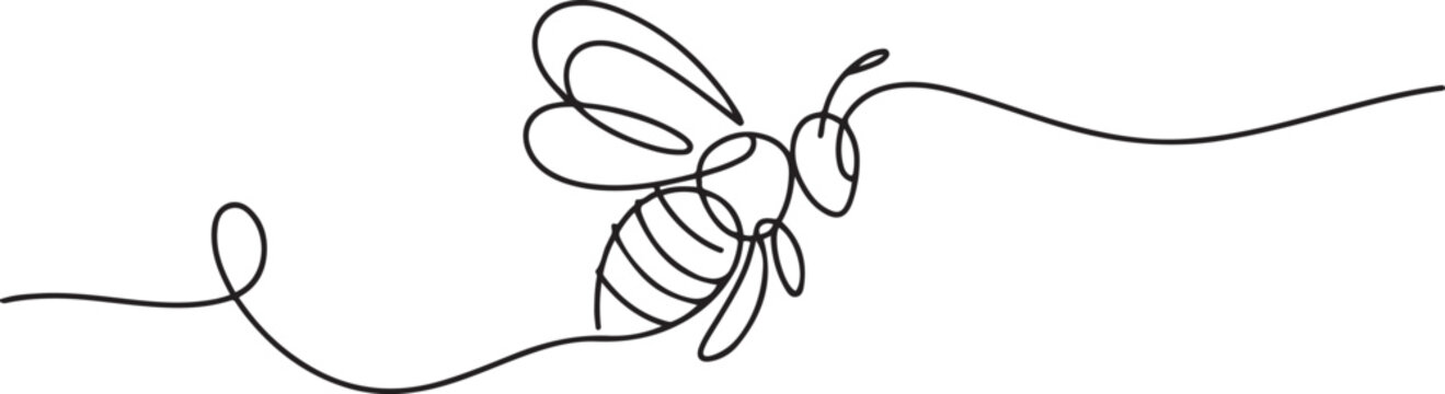 One continuous line drawing of elegant bee for company logo identity. Organic honey farm icon concept from wasp insect animal shape. one line Icon drawing