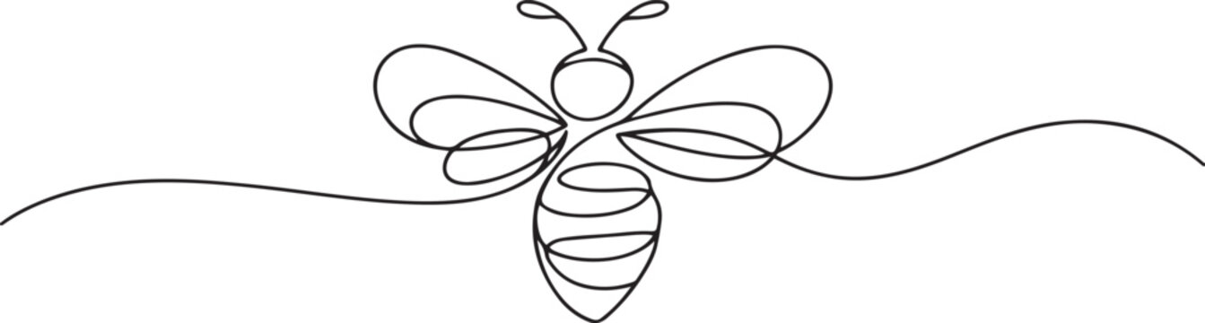 One continuous line drawing of elegant bee for company logo identity. Organic honey farm icon concept from wasp insect animal shape. one line Icon drawing