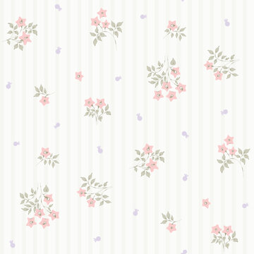 seamless floral pattern, ditsy flower textile pattern, small fabric print in elegant style on stripe background, timeless floral, sage green ditsy flower. surface design for wallpaper, fabric, fashion
