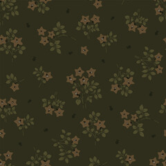 seamless floral pattern, ditsy flower textile pattern, small fabric print in elegant style on dark background, timeless floral, ditsy flower. surface design for wallpaper, fabric,fabric, fashion