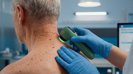 Fototapeta na wymiar Dermatologist Examining Skin with Dermatoscope