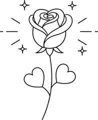 Hand drawn rose flower line art vector illustration isolated on white background