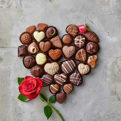 heart shaped chocolates with rose