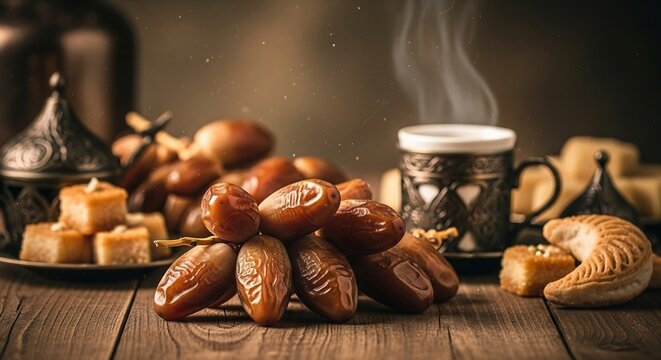 date palm fruit or kurma , ramadan food , image Vintage style .