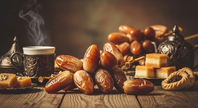 date palm fruit or kurma , ramadan food , image Vintage style .