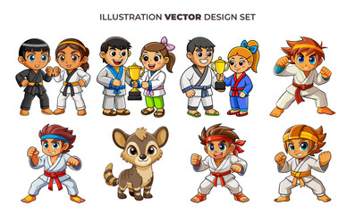 Naklejka premium Colorful Cartoon Kitchen Chefs and Animals Illustration