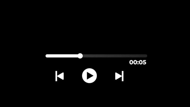 Audio music player timeline bar moving with track animation on transparent background, One minute music player animation multimedia concept, Media player template, Music player timeline bar video.