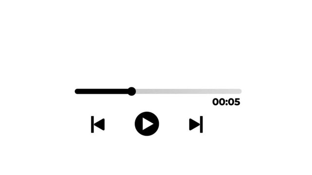 Audio music player timeline bar moving with track animation on white background, One minute music player animation multimedia concept, Media player template, Music player timeline bar video.