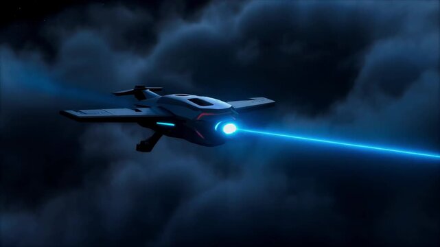 Night-time interception test: stealth drone emits blue ion beam disabling missile guidance, 8K, 2026