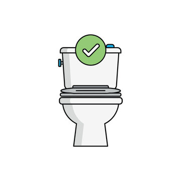 Hygienic bathroom toilet fixture with a bright green checkmark, indicating a successful outcome or a clean and functional sanitation solution for any restroom