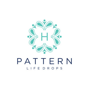 Letter H, liquid drops, decorative pattern, logo symbol, vector icon