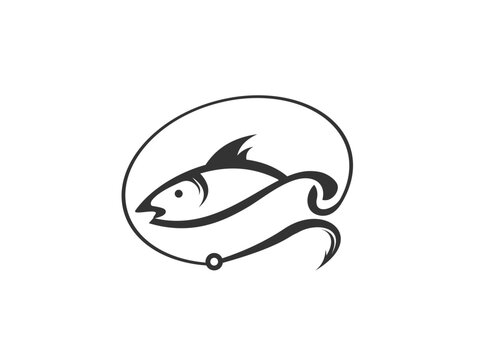 minimalist fish hook logo icon fising vector