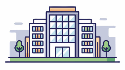 Naklejka premium Modern office building with green spaces isolated on white background, Vector