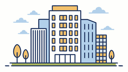 Obraz premium Modern cityscape with office buildings isolated on white background, Vector