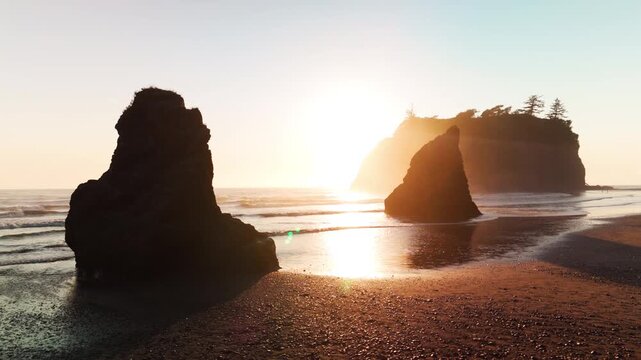 Stunning Sunset At Washington States Coastline