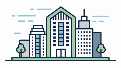 Fototapeta premium Modern cityscape with skyscrapers isolated on white background, Vector