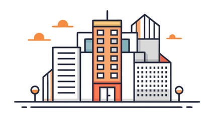 Obraz premium Modern cityscape at sunset isolated on white background, Vector