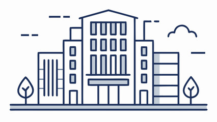 Modern cityscape with office buildings isolated on white background, Vector