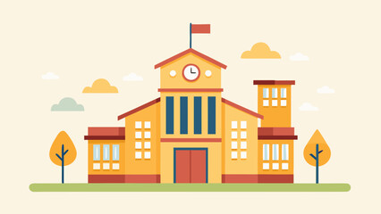 Obraz premium School building with clock tower isolated on white background, Vector