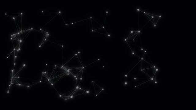 Abstract digital plexus network connections moving data dots lines flowing black background animation loop