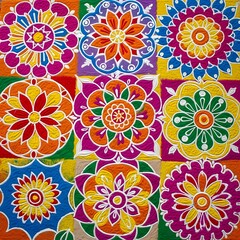 Colorful Indian Rangoli Floral Mandala Pattern Background